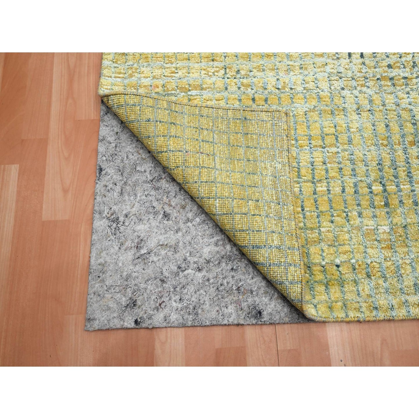 9'X12'2" Yellow Mid Century Inspired Wool & Pure Silk Hand Knotted Rug