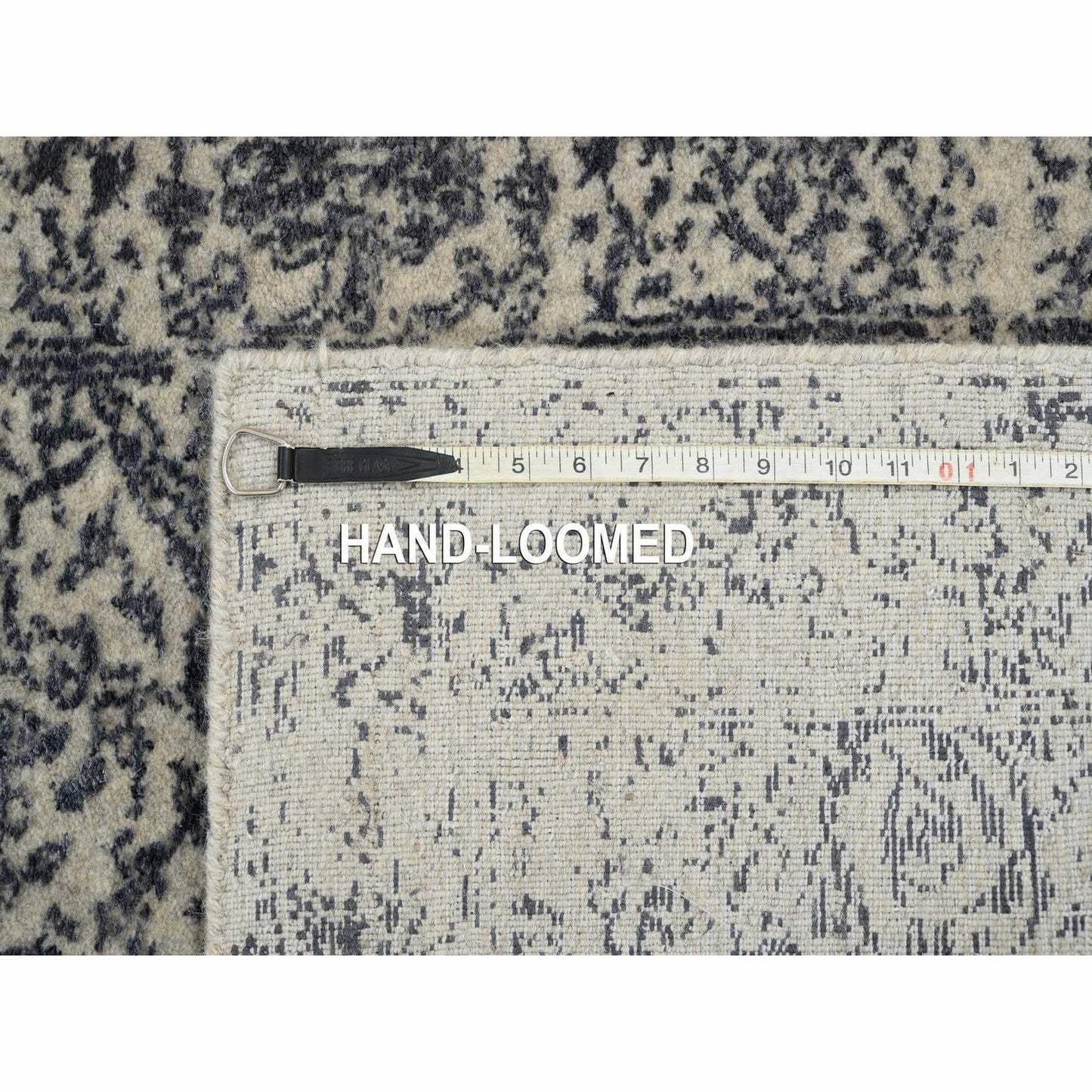2'7"X12'2" Hand Loomed Gray Fine Jacquard Wool And Silk Runner Rug