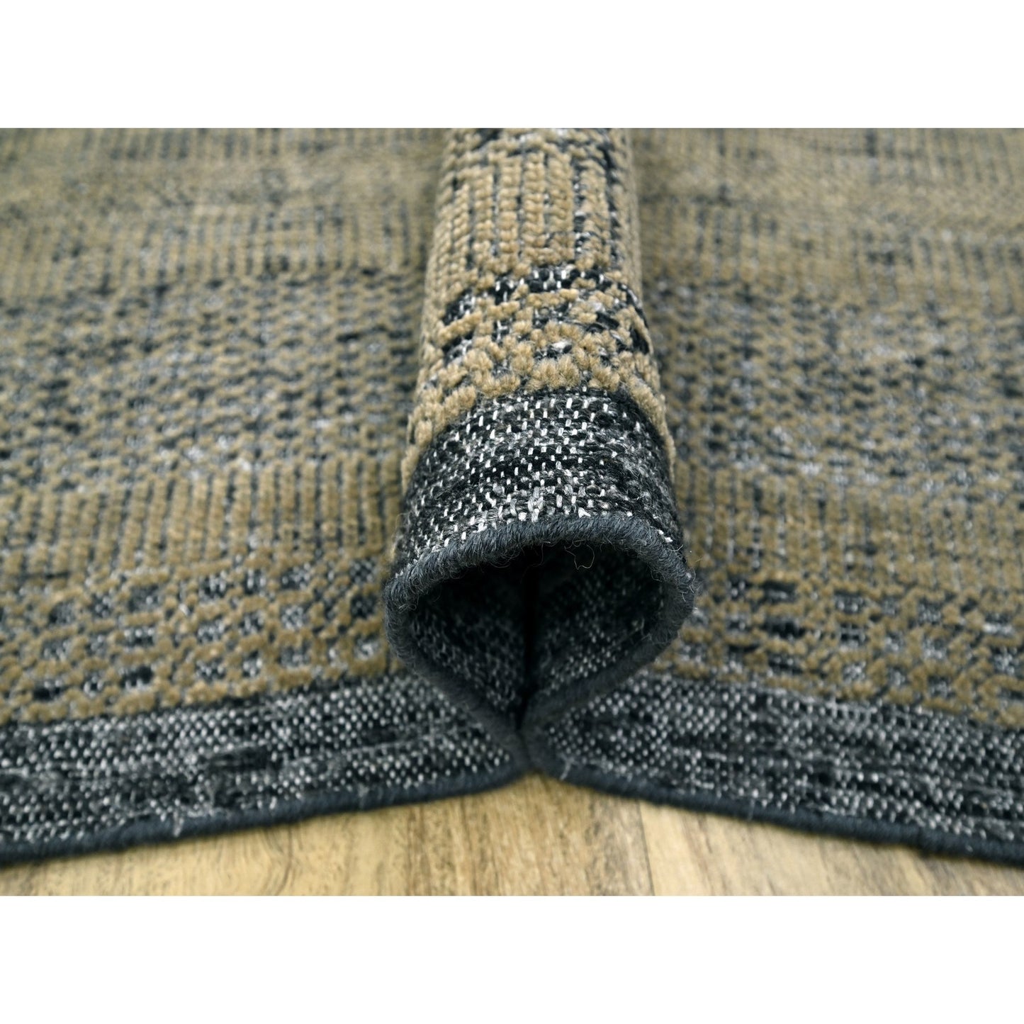 10'X14' Brown & Black Grass Design Hand Knotted Pure Wool Oriental Rug