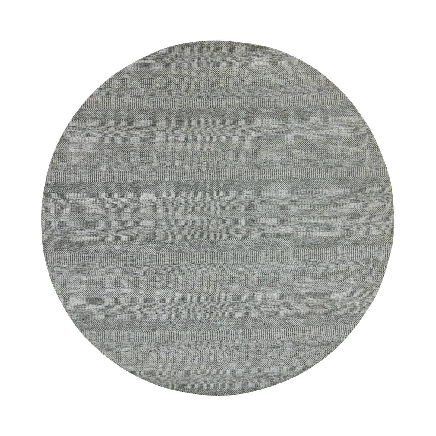 10'X10' Trout Gray Hand Knotted Modern Grass Design Undyed Wool Round Rug