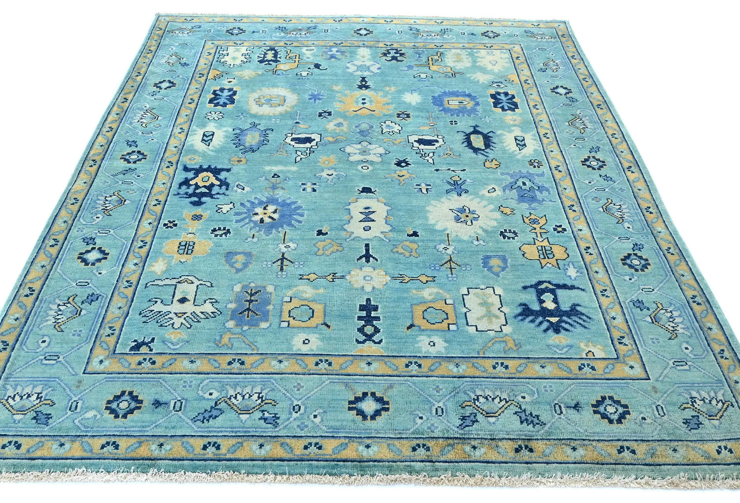 Handmade Blue Kazak Pakistan Rug Floral Modern