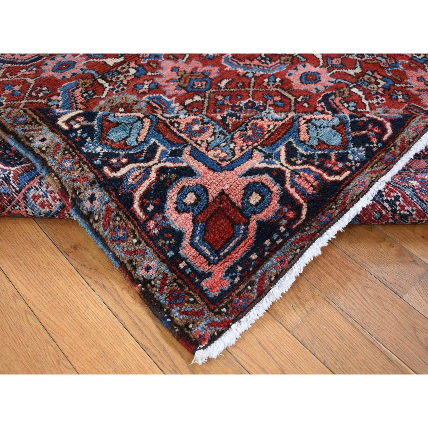 7'3"X9'7" Red Antique Zoroastrian Heris Hand Knotted Pure Wool Clean Rug