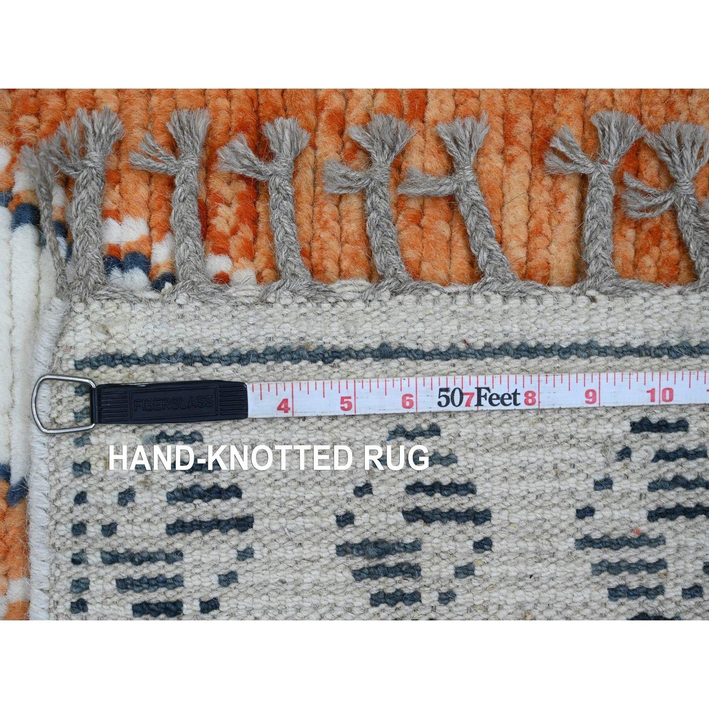 2'7"X10'2" Orange Geometric Moroccan Weave Wool Hand Knotted Runner Rug