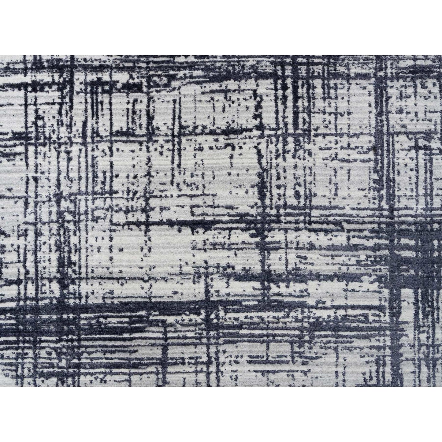 9'X11'10" Black Modern Design Wool And Silk Hand Loomed Rug