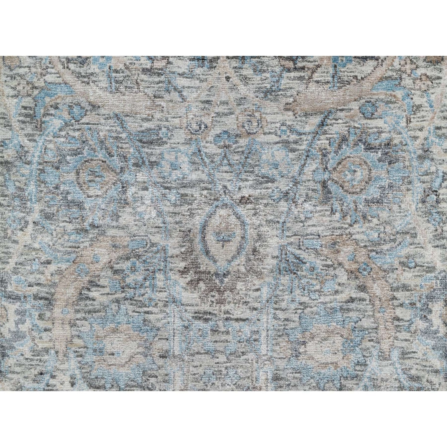 2'6"X27'9" White Leaf Design Silk & Textured Wool Hand Knotted Runner Rug