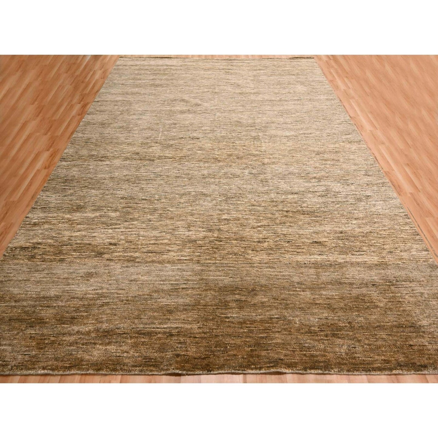 9'4"X12'4" Shades Of Brown Modern Plain Design 100% Wool Hand Knotted Rug