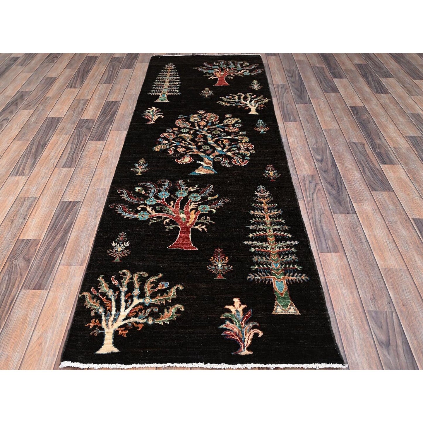 2'7"X8' Black Large Tribal Tree Design Afghan Sultani Oriental Runner Rug