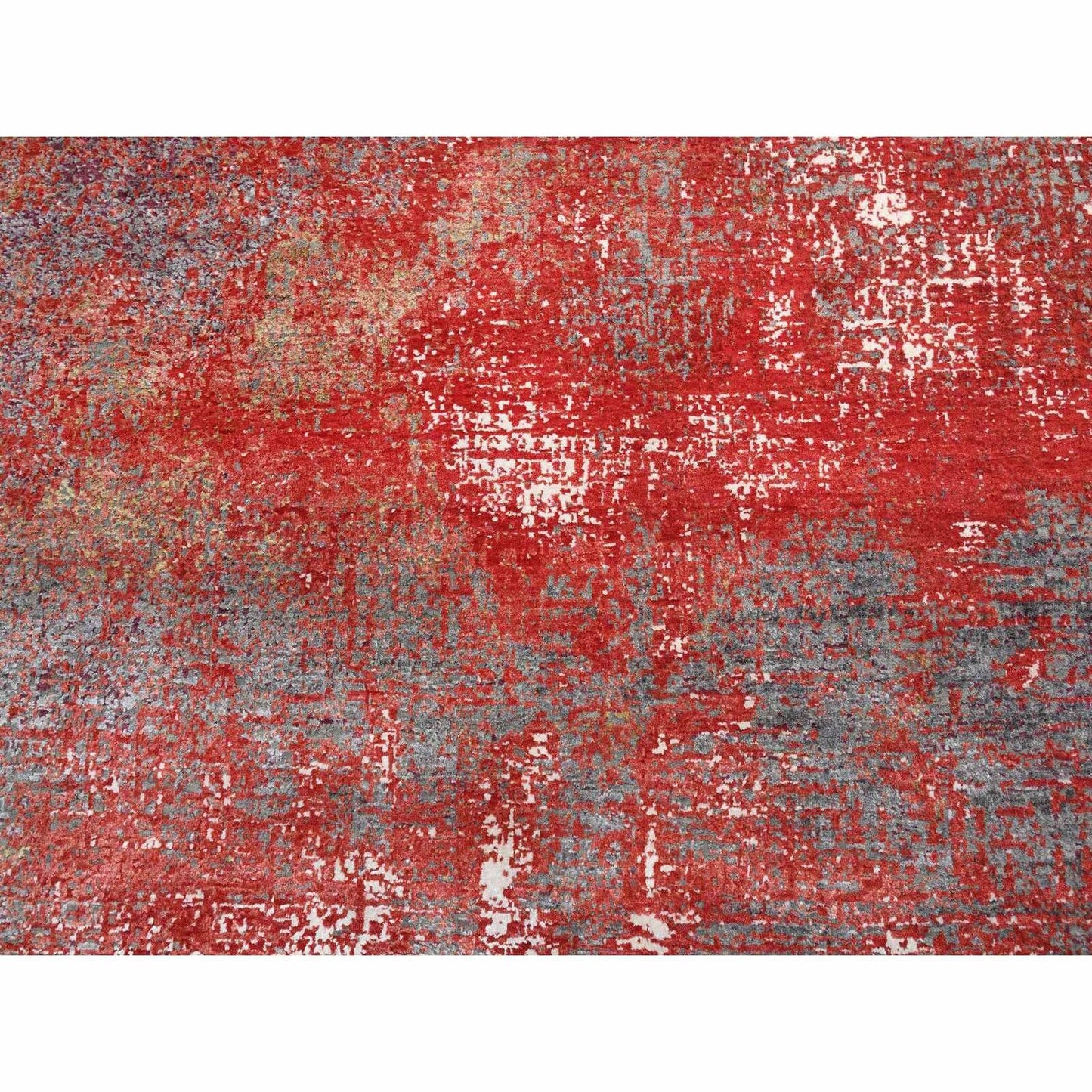 8'X10' Red Modern Design Wool And Silk Hand Knotted Rug
