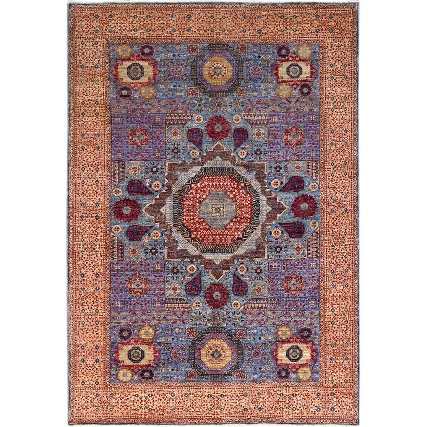 6'1"X9' Blue Hand Knotted All Wool Mamluk Dynasty 200 Kpsi Design Rug