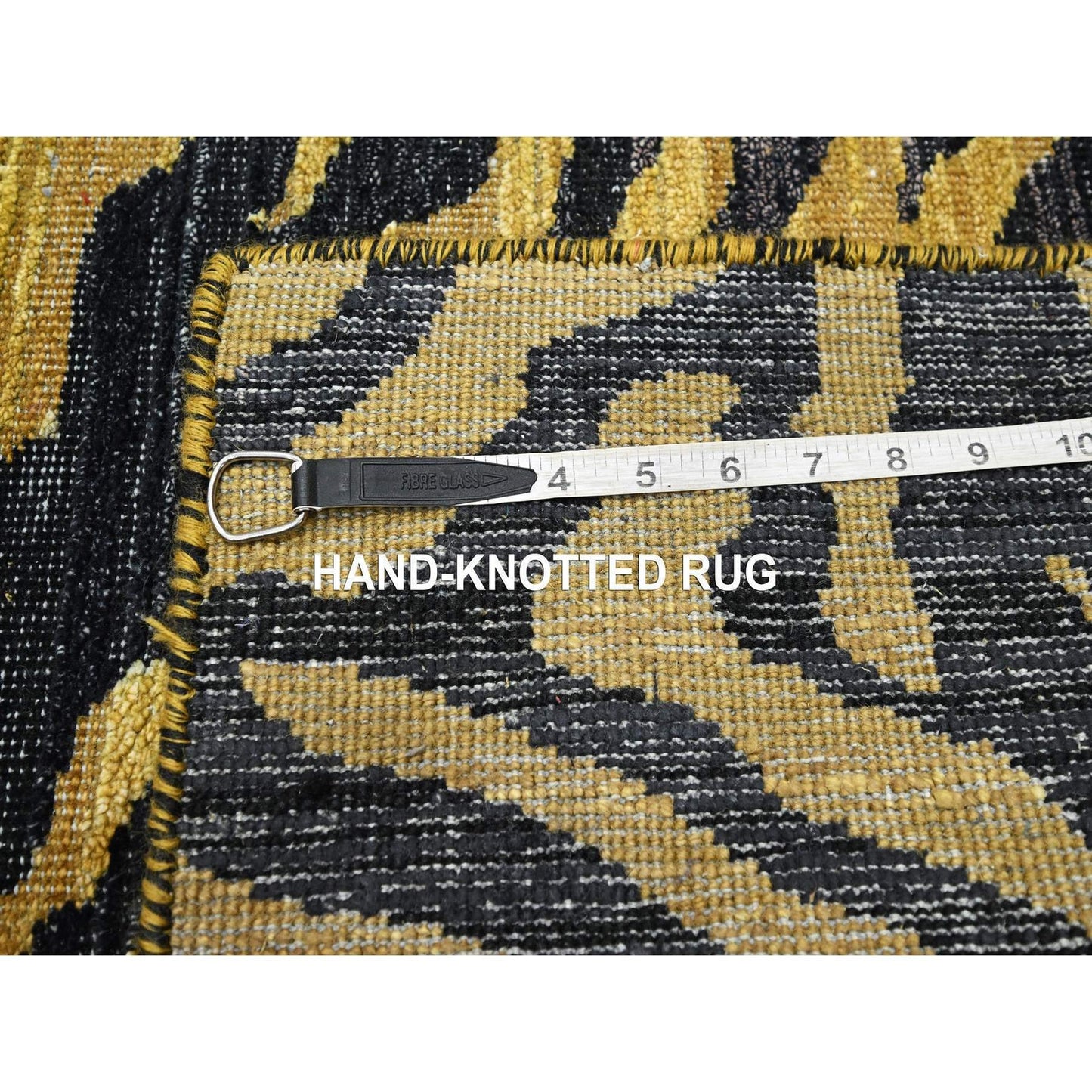 2'6"X12' Black-Gold Tiger Skin Design 100% Wool Hand Knotted Runner Rug