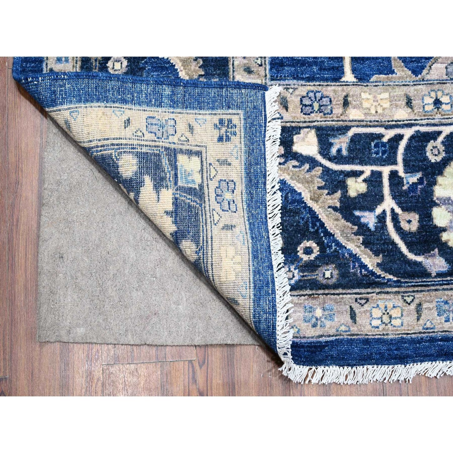 9'X11'7" Blue Hand Knotted 100% Wool Peshawar Heris Design Oriental Rug