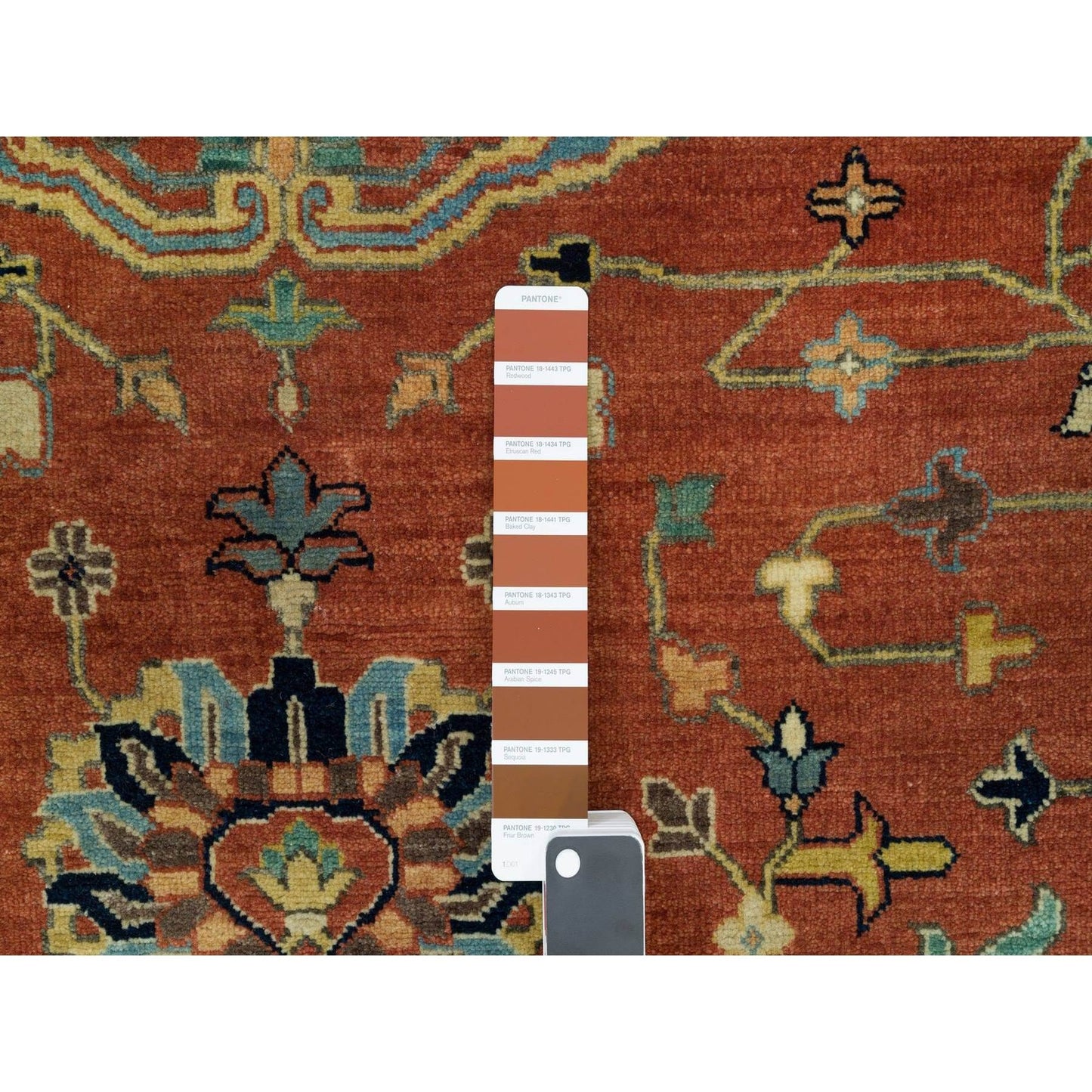 10'X10' Rust Red Fine Heris Re-Creation Wool Hand Knotted Round Rug