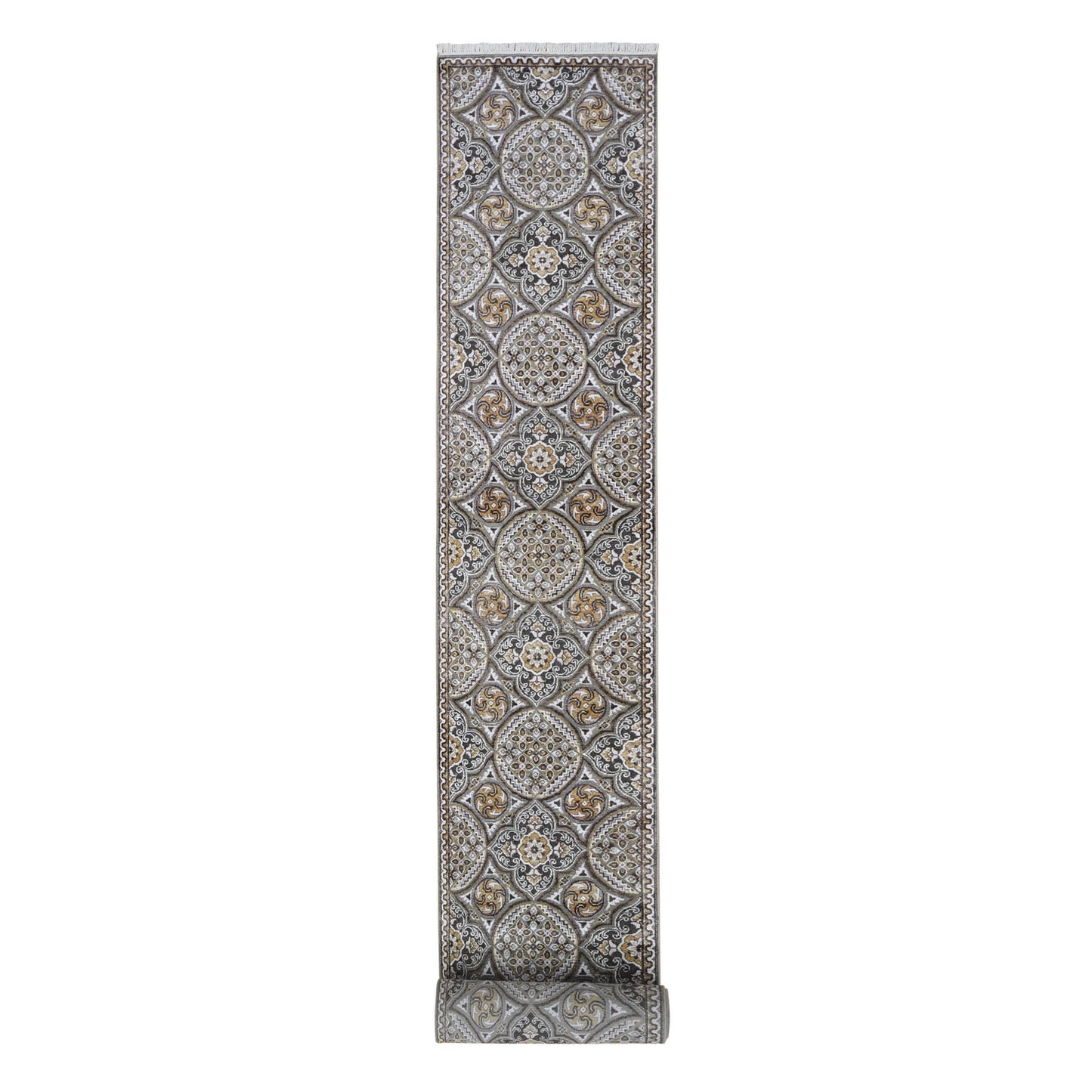 2'6"X24'1" Wool And Silk Mughal Inspired Medallions Design Xl Runner Rug