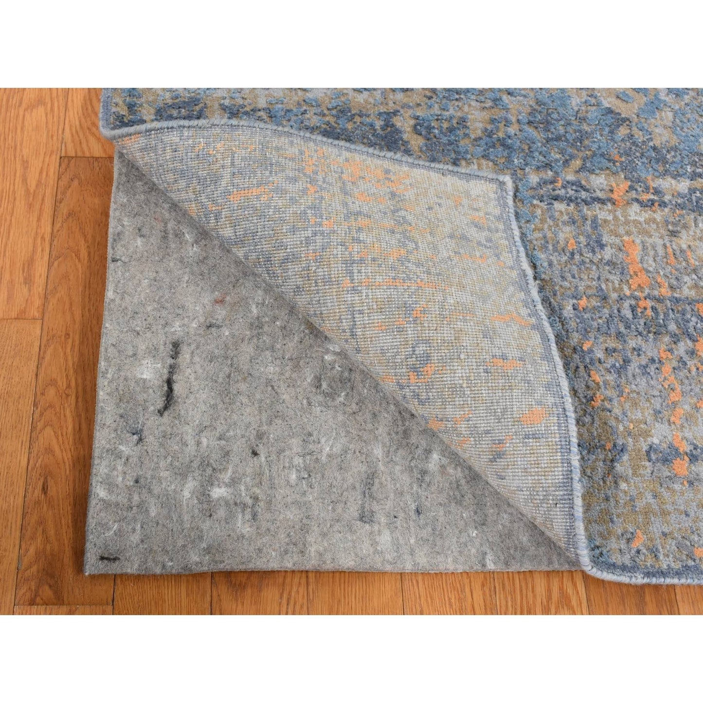 8'X10' Sky Blue Silk With Wool Modern Design Hand Knotted Rug