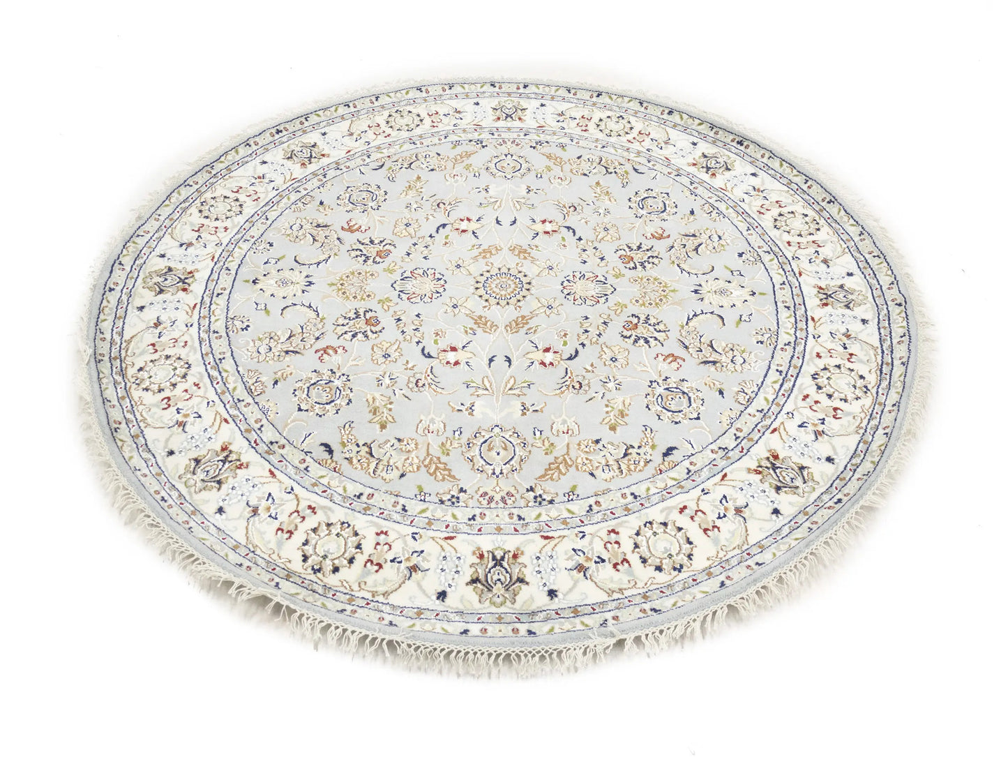 Handmade Round Indo-Nain Wool Rug 6X6 Ft Floral