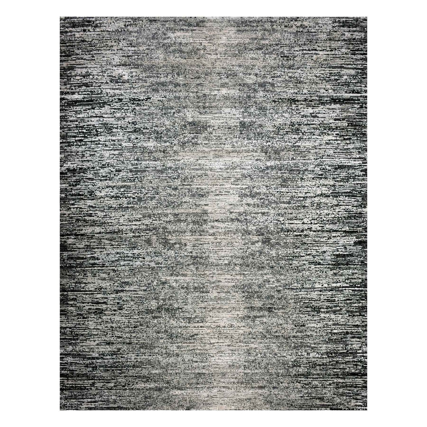 8'X10'3" Domino Black Modern Wool And Silk Striae Design Hand Knotted Rug