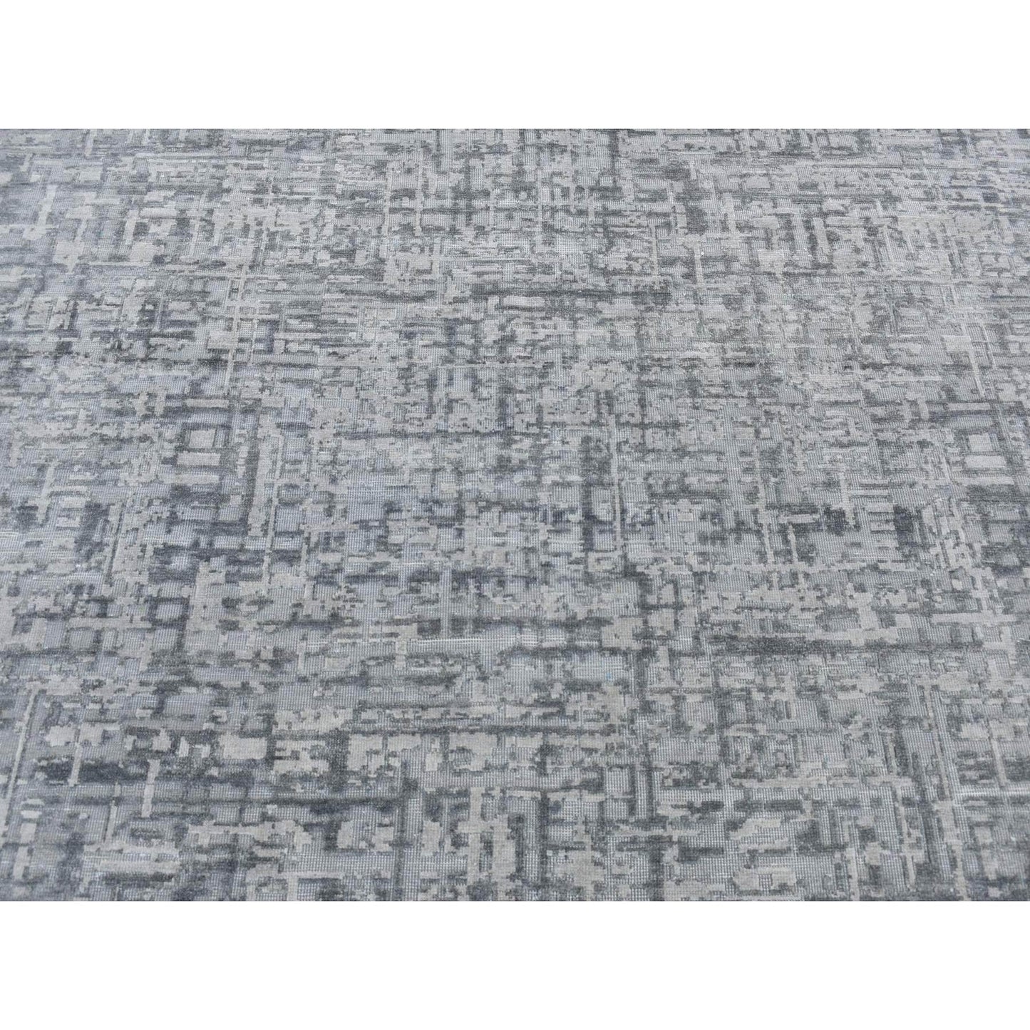 9'2"X12'4" Gray The Matrix Silk With Wool Tone On Tone Hand Knotted Rug