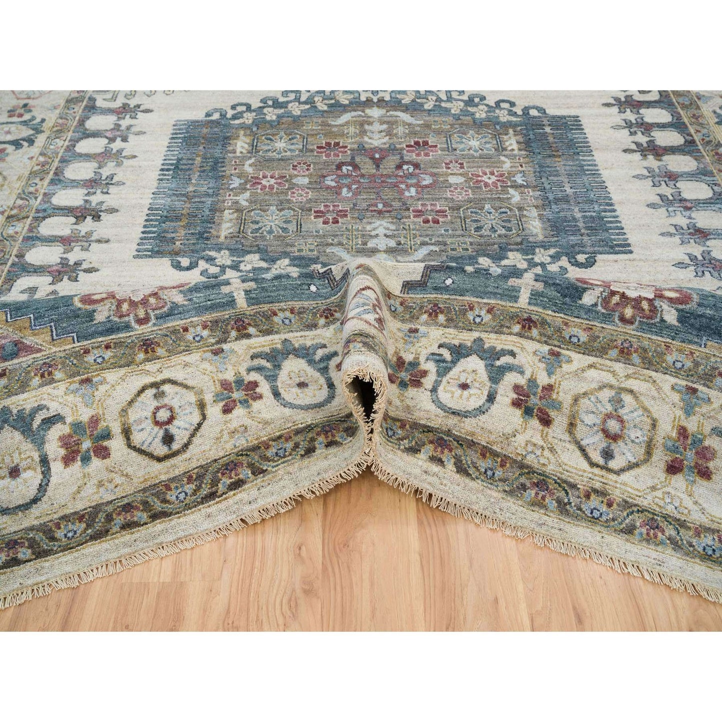 10'X14' Ivory Hand Knotted Reimagined Viss Design 100% Wool Oriental Rug