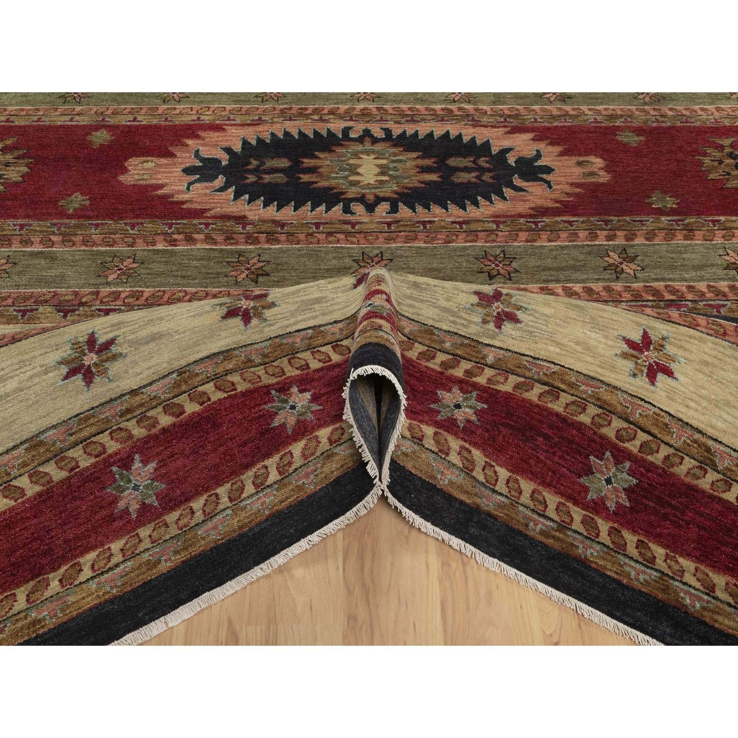 10'X14' Beige Southwestern American Indian Design Hand Knotted Wool Rug
