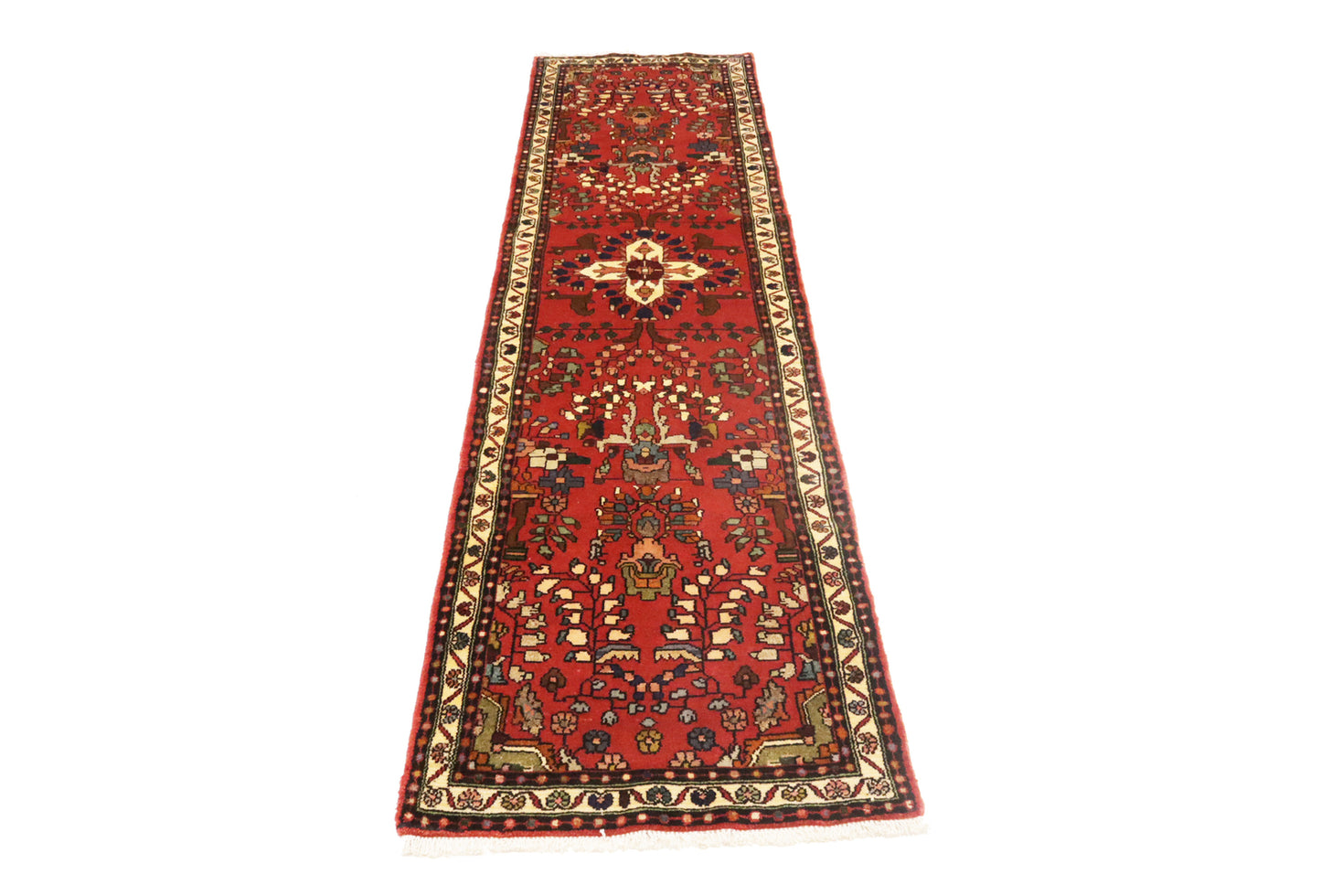 Handmade Vintage Oriental Runner Rug Red Floral