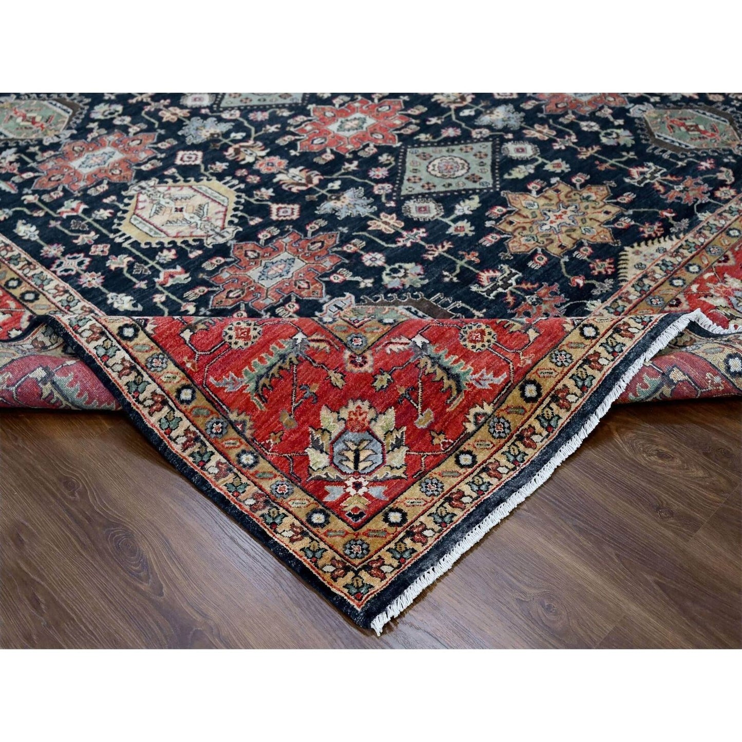 10'2"X10'2" Black Hand Knotted Karjihooz Design 100% Wool Square Rug