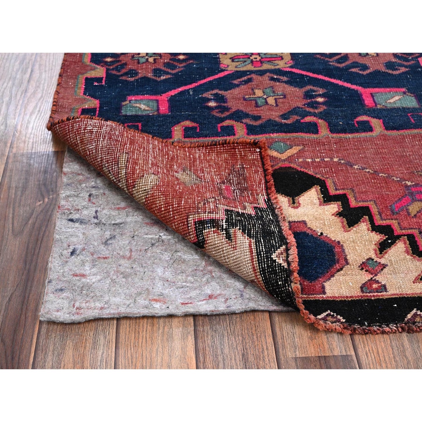 2'7"X6' Red Overdyed Vintage Zoroastrian Hand Knotted Pure Wool Runner Rug