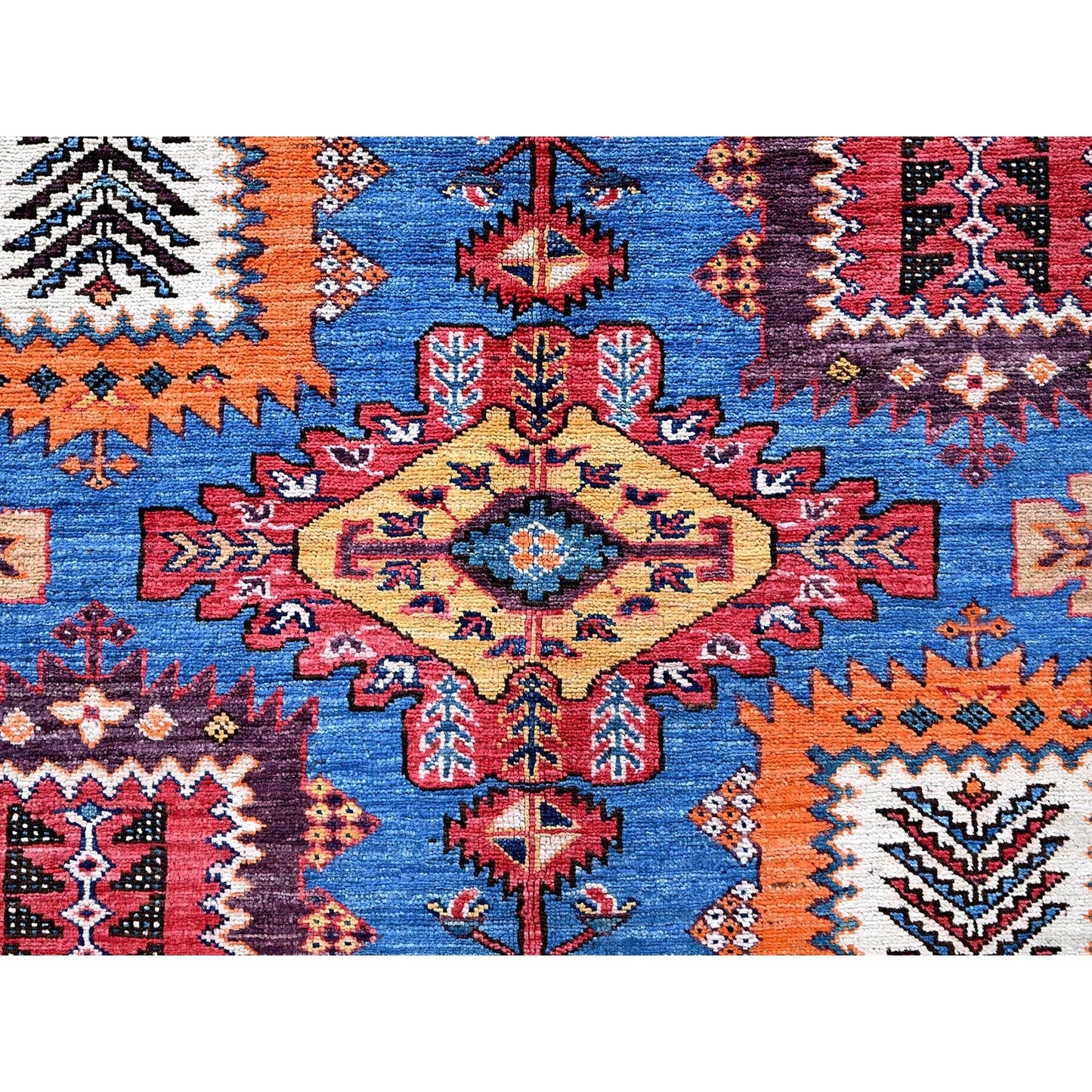 8'3"X9'6" Blue Afghan Ersari Caucasian Design Revival Hand Knotted Wool Rug