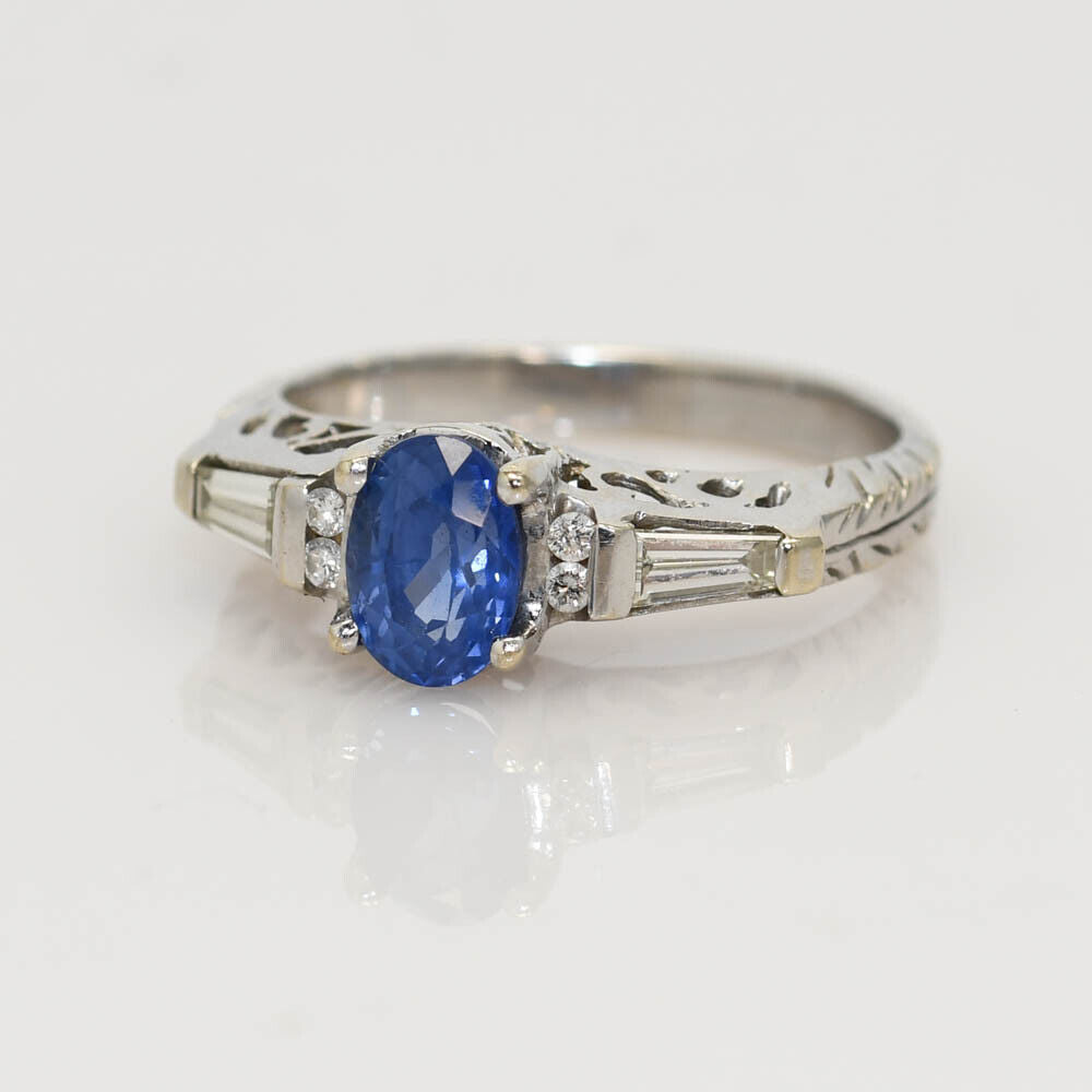 18K White Gold Diamond & Sapphire Ring, 1.12Ct