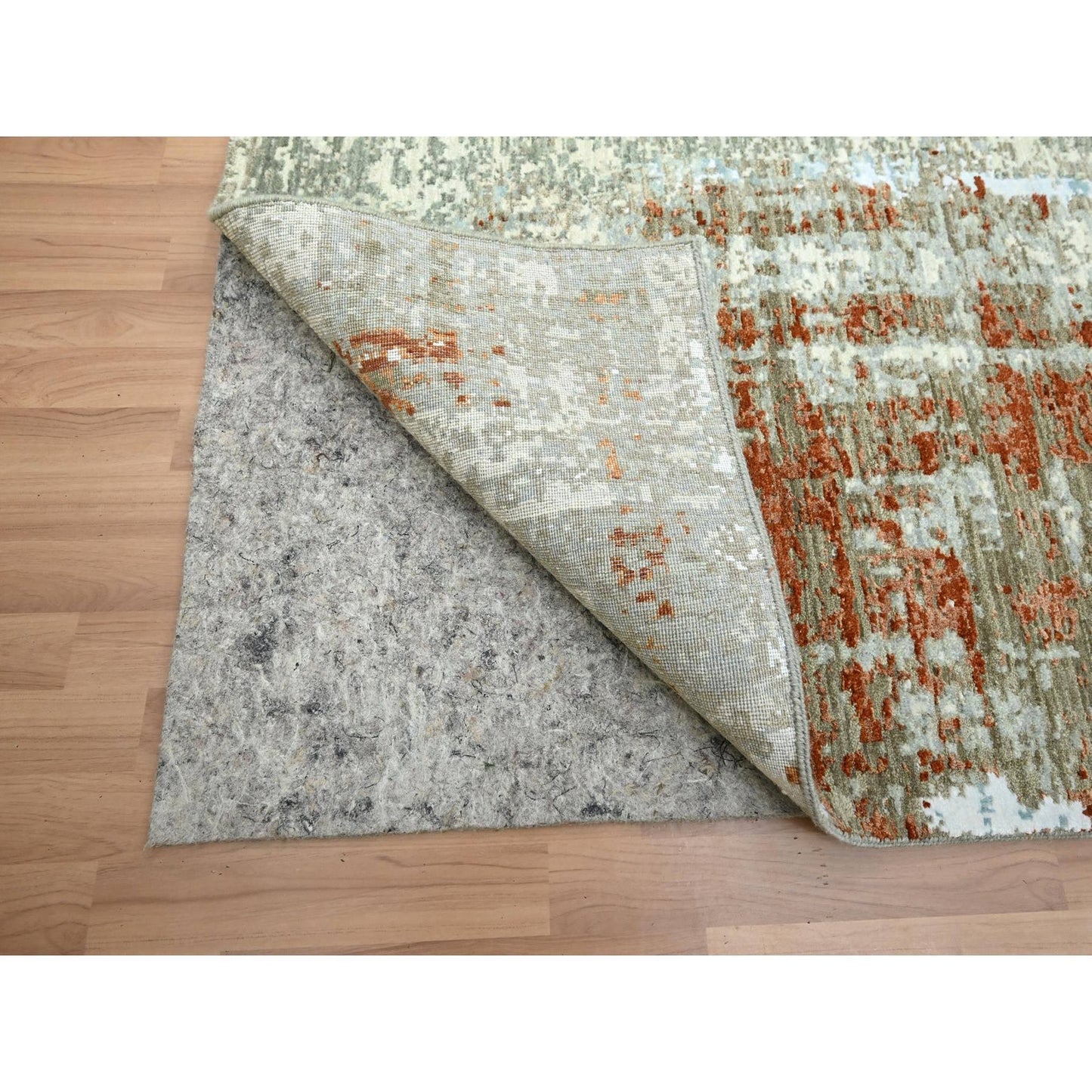 8'1"X10'3" Red With Beige Abstract Galaxy Design Wool Hand Knotted Rug
