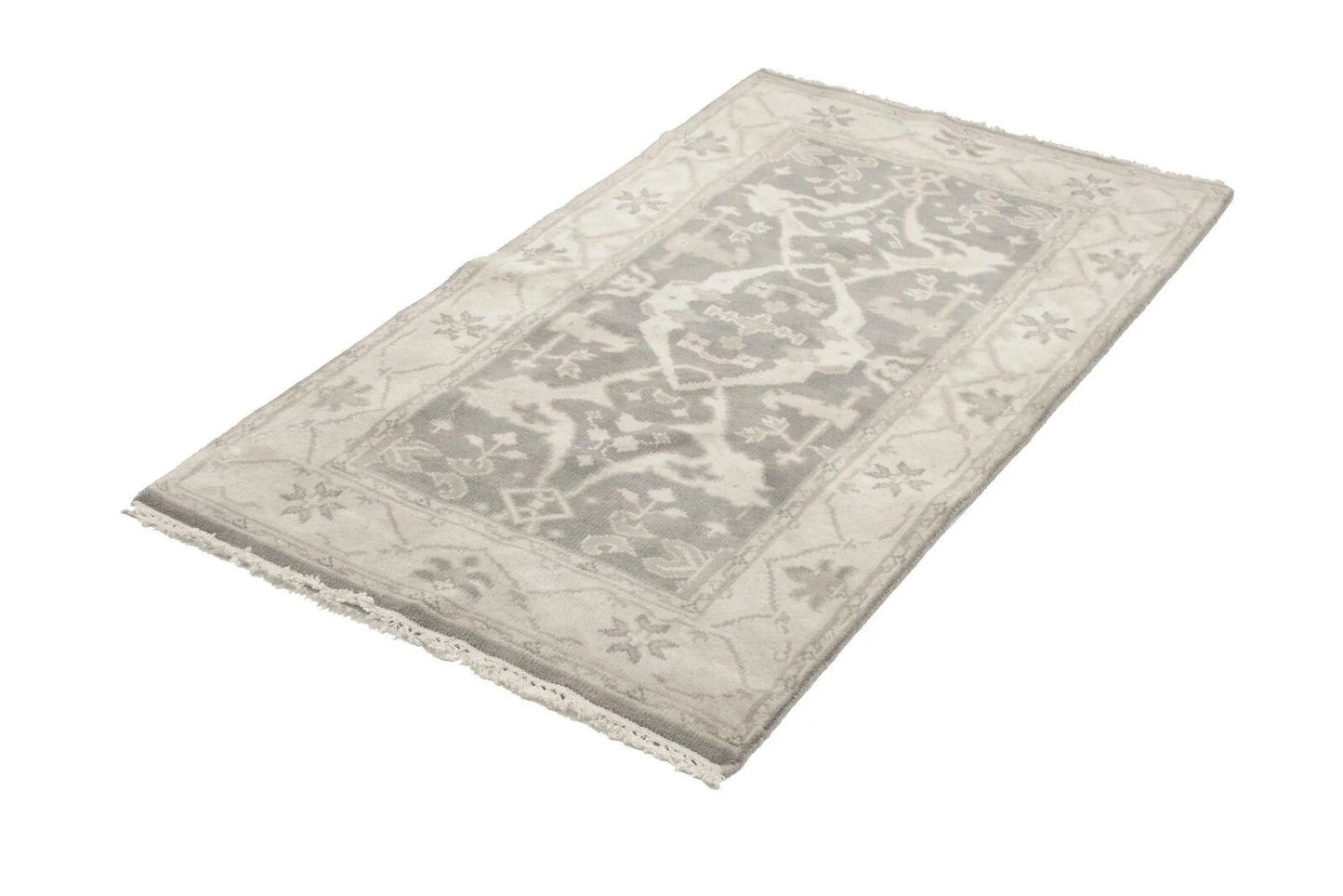 Handmade Muted Taupe Floral Oriental Rug Classic