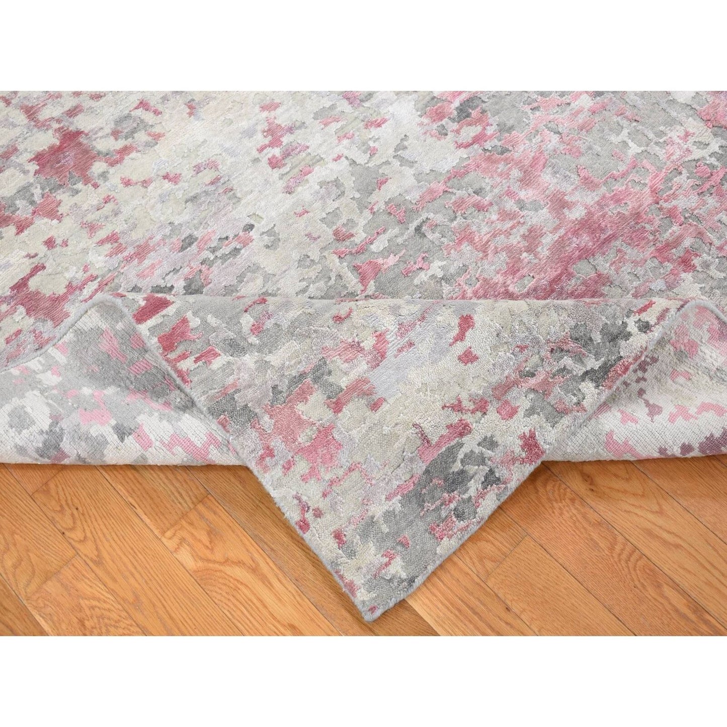 10'X13'9" Ivory Modern Abstract Design Wool And Silk Hand Knotted Rug