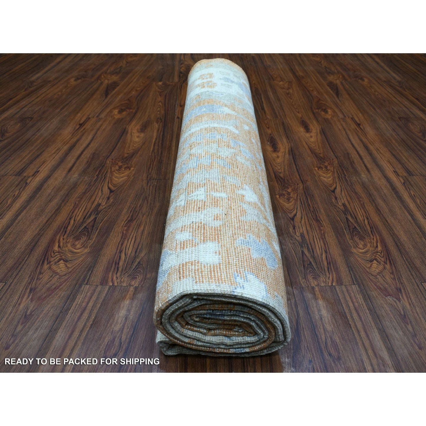 7'10"X10'2" Orange Natural Wool Afghan Angora Oushak Hand Knotted Rug