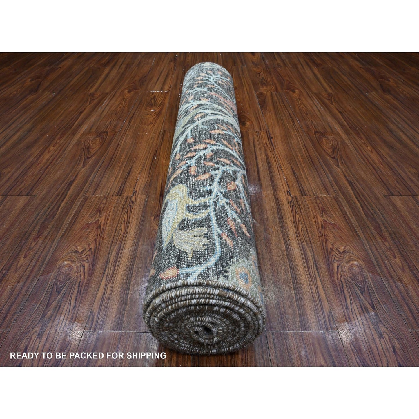 4'X15'10" Gray Hand Knotted Wool Birds Paradise Peshawar Wide Runner Rug