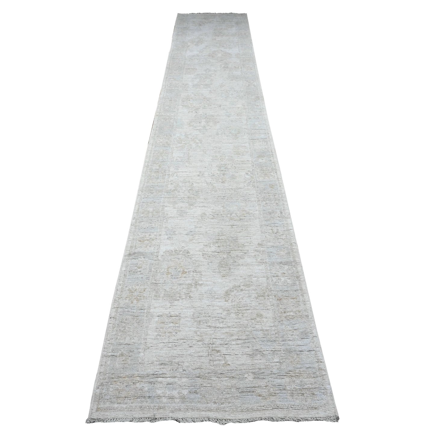 2'8"X15'5" Ice Cube Gray Angora Oushak Oversized Runner Oriental Rug