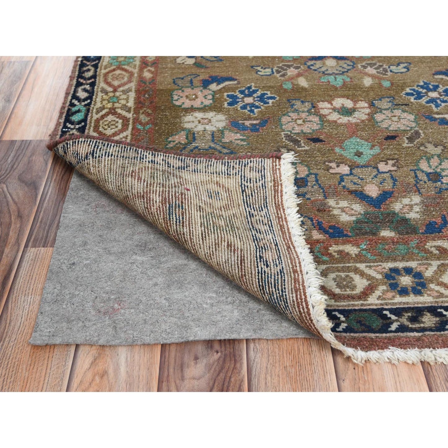 3'4"X9'9" Brown Vintage Farsian Amadan Worn Wool Hand Knotted Runner Rug