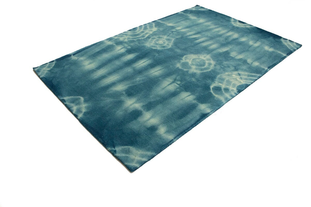 5X8 Ft Hand-Tufted Teal Wool Rug Modern Tie-Dye