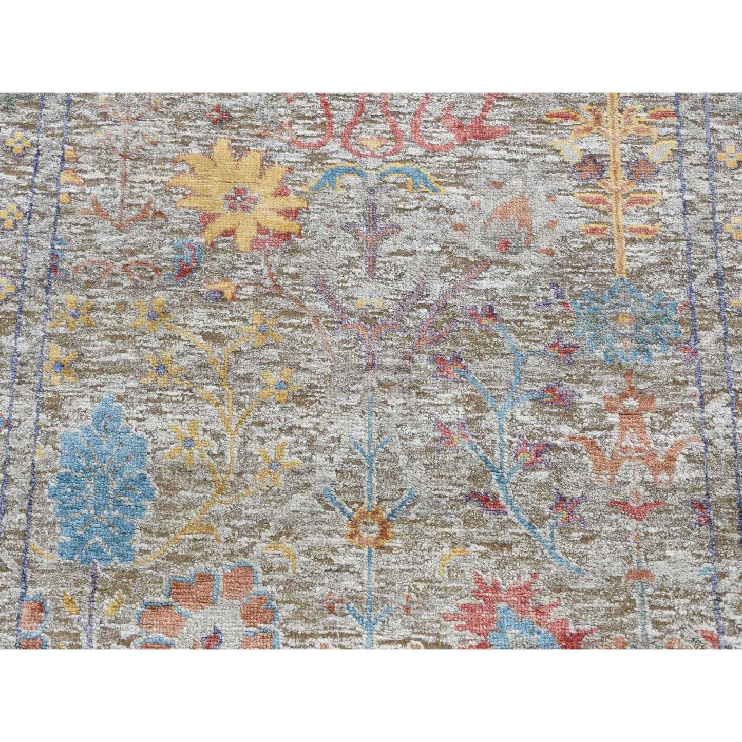 3'1"X12' Brown Silk With Wool Vase Design Hand Knotted Runner Rug