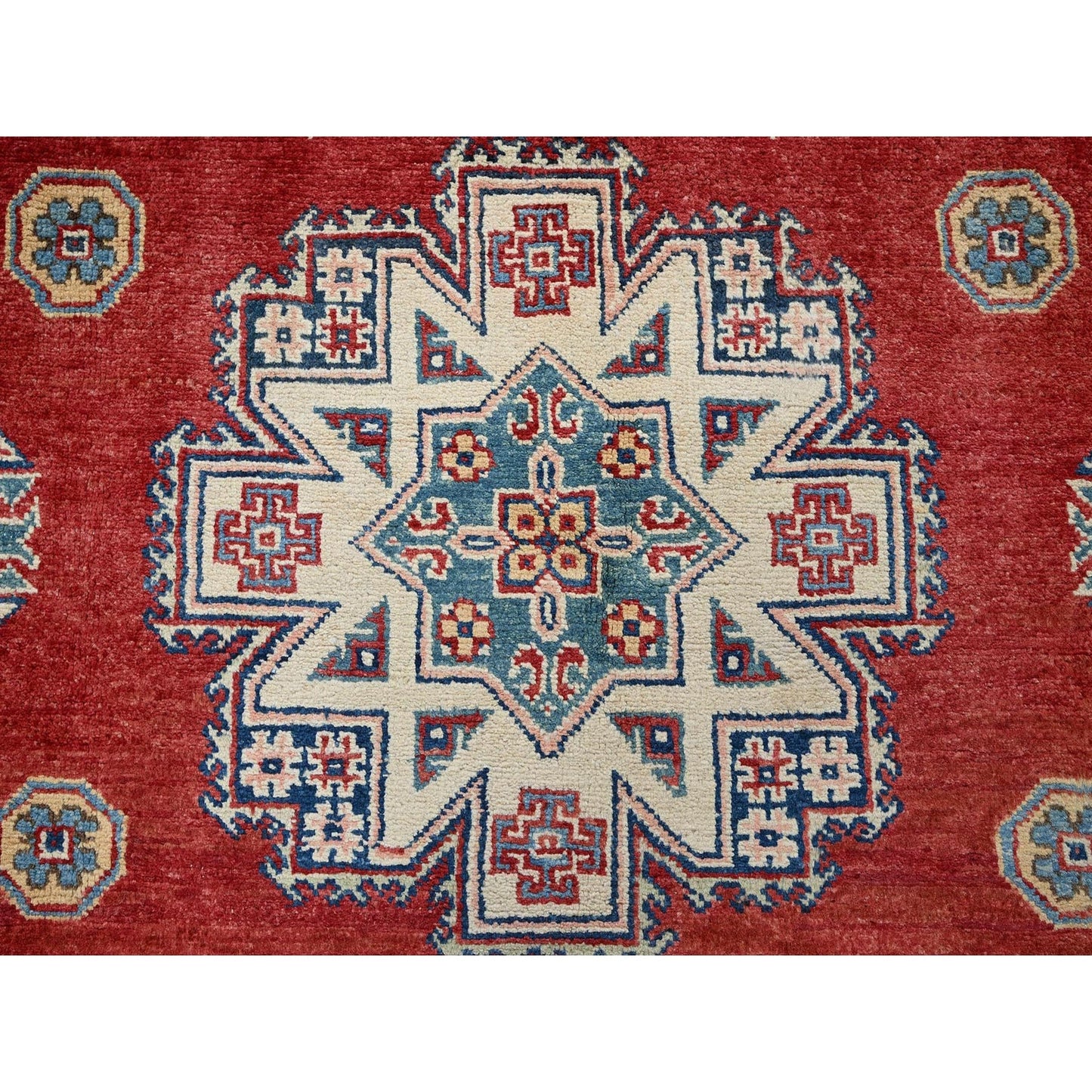 6'X9' Red Afghan Special Kazak Medallions Design 100% Wool Hand Knotted Rug