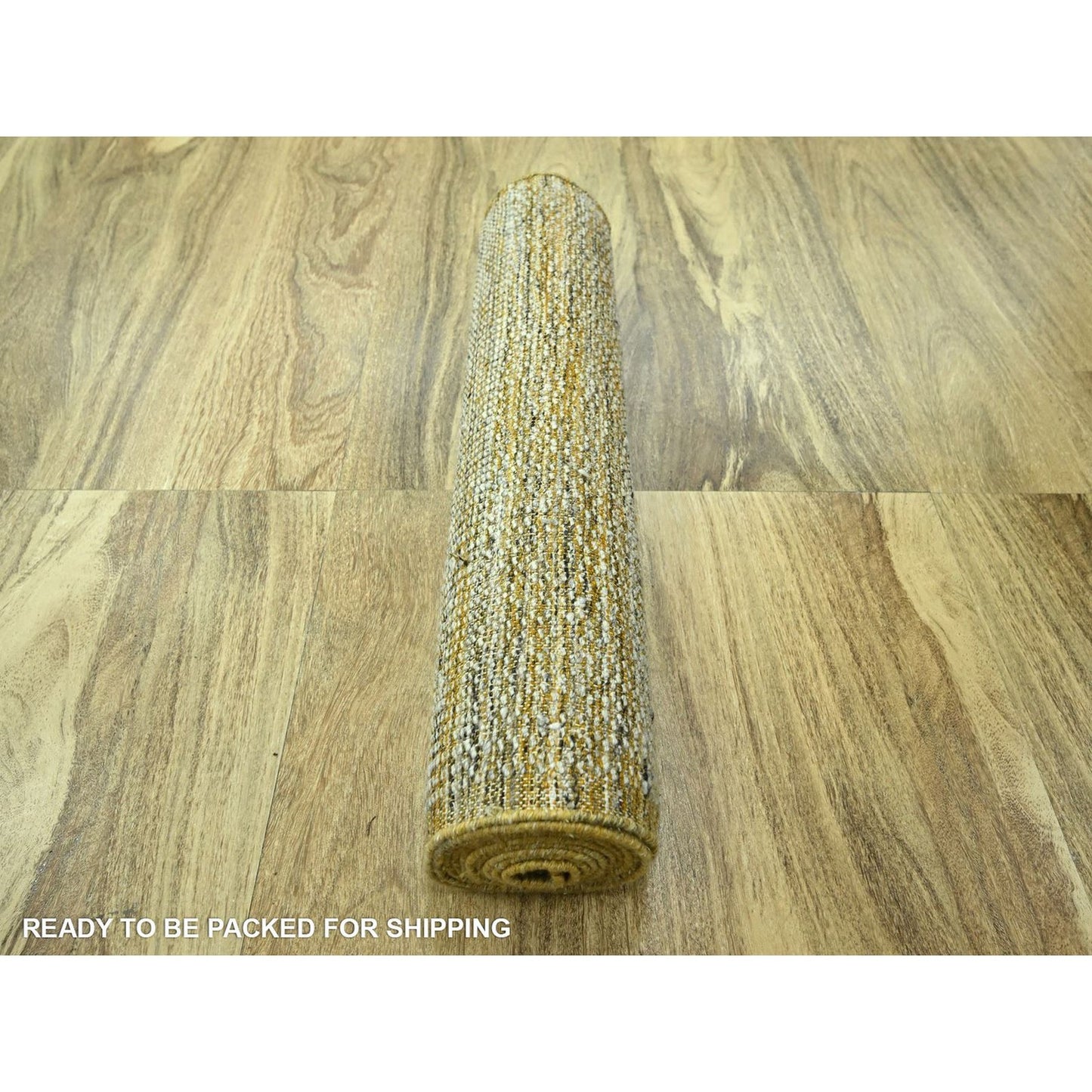 2'6"X10' Yellow Hand Knotted Rug Wool Distressed & Oxidized Grass Design