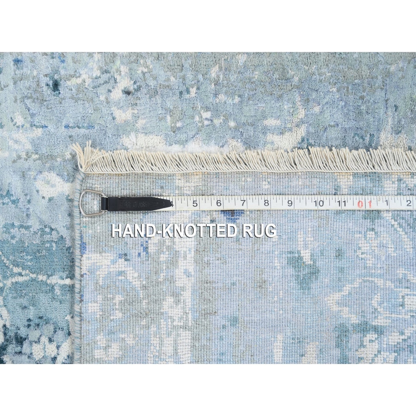 2'7"X8' Blue-Teal Farsian Tebraz Wool And Silk Hand Knotted Runner Rug