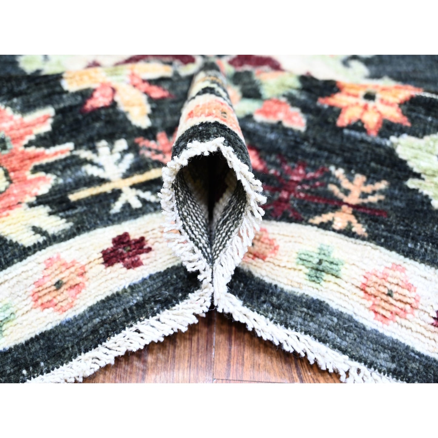 9'X12' Gunmetal Black Afghan Angora Oushak Wool Hand Knotted Oriental Rug