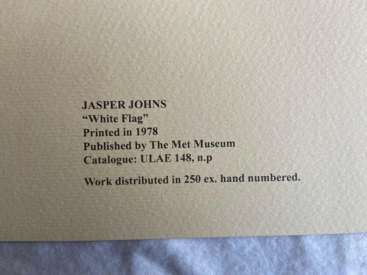 Jasper Johns Lithograph Met Museum Coa Numbered Limited Published