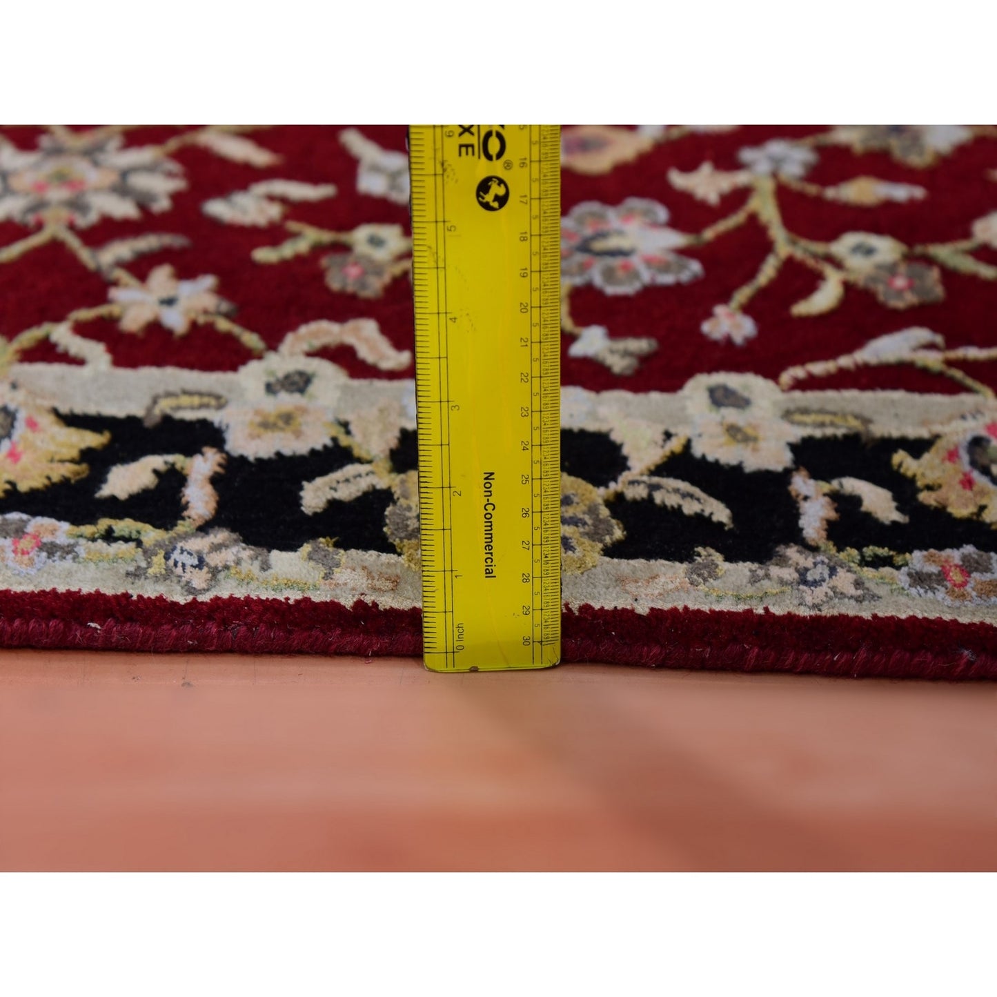 2'9"X12'3" Barn Red Hand Knotted Rajasthan Design Silk Wool Runner Rug