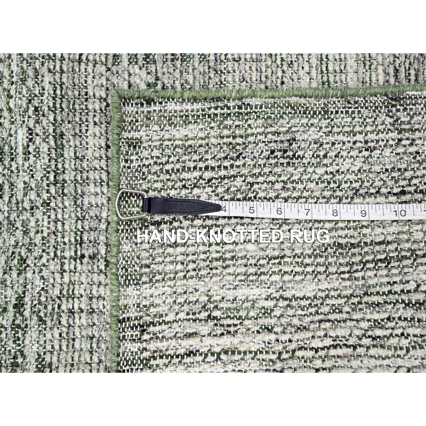 2'3"X8' White & Green Hand Knotted Oxidized Grass Design Wool Runner Rug