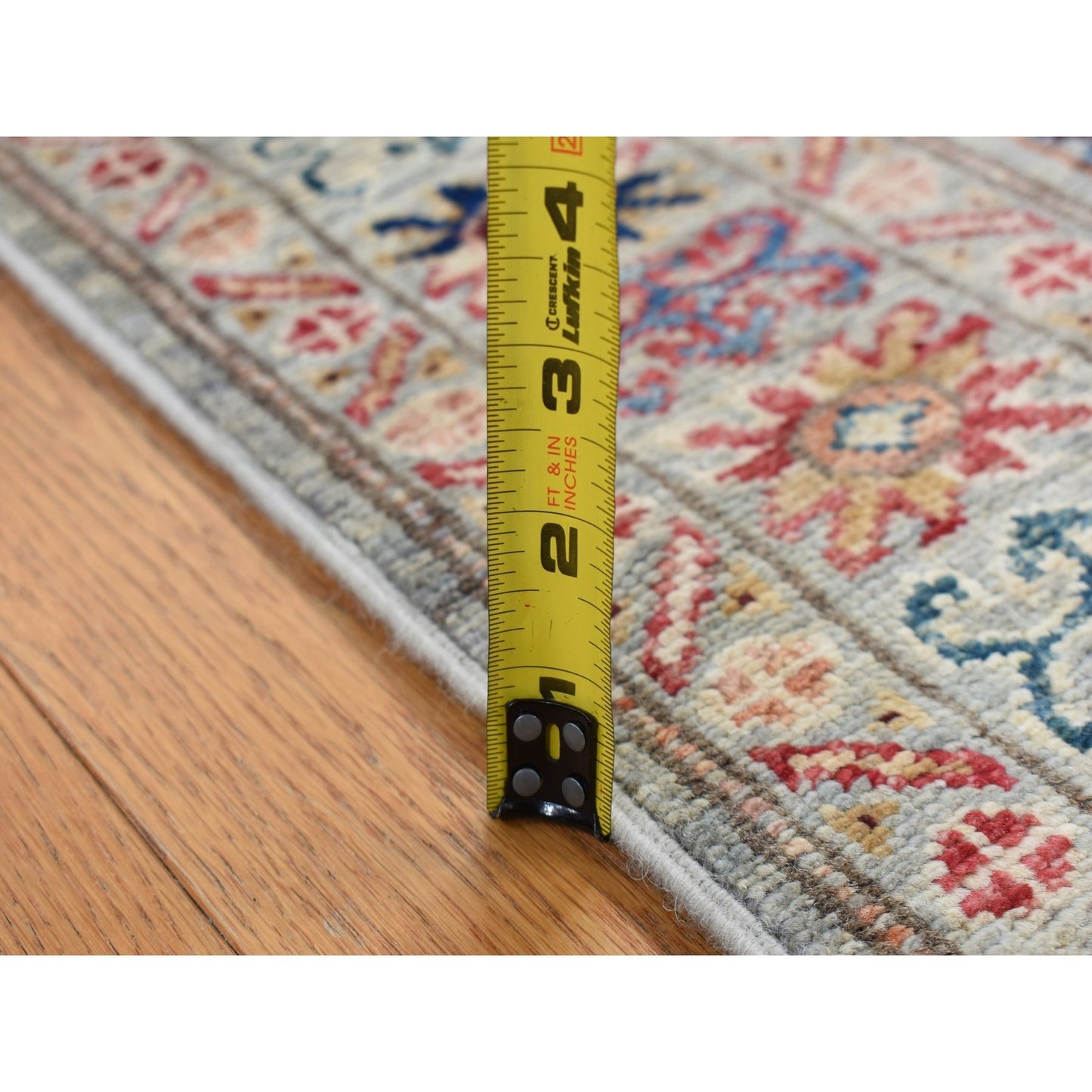 2'10"X8' Light Gray Afghan Super Kazak Hand Knotted Pure Wool Runner Rug
