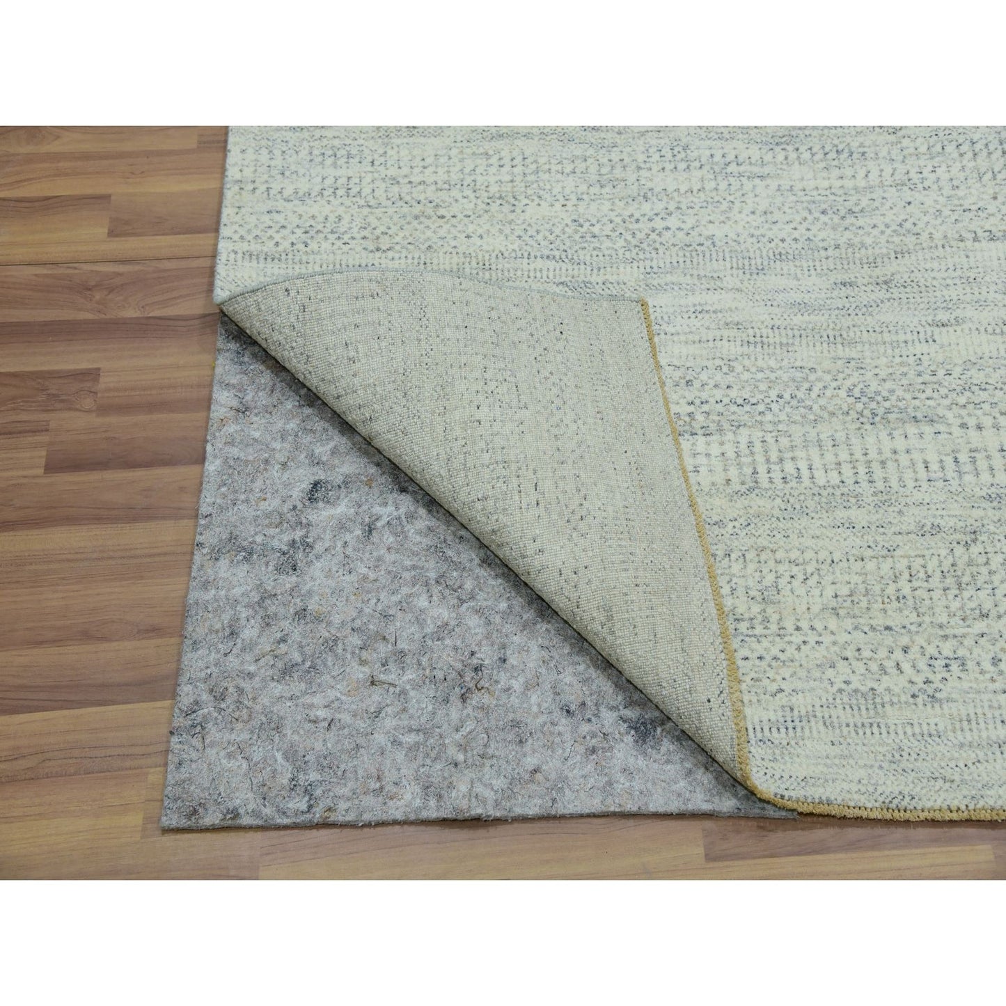 5'10"X9'1" Origami White Modern Grass Design Hand Knotted Oriental Rug