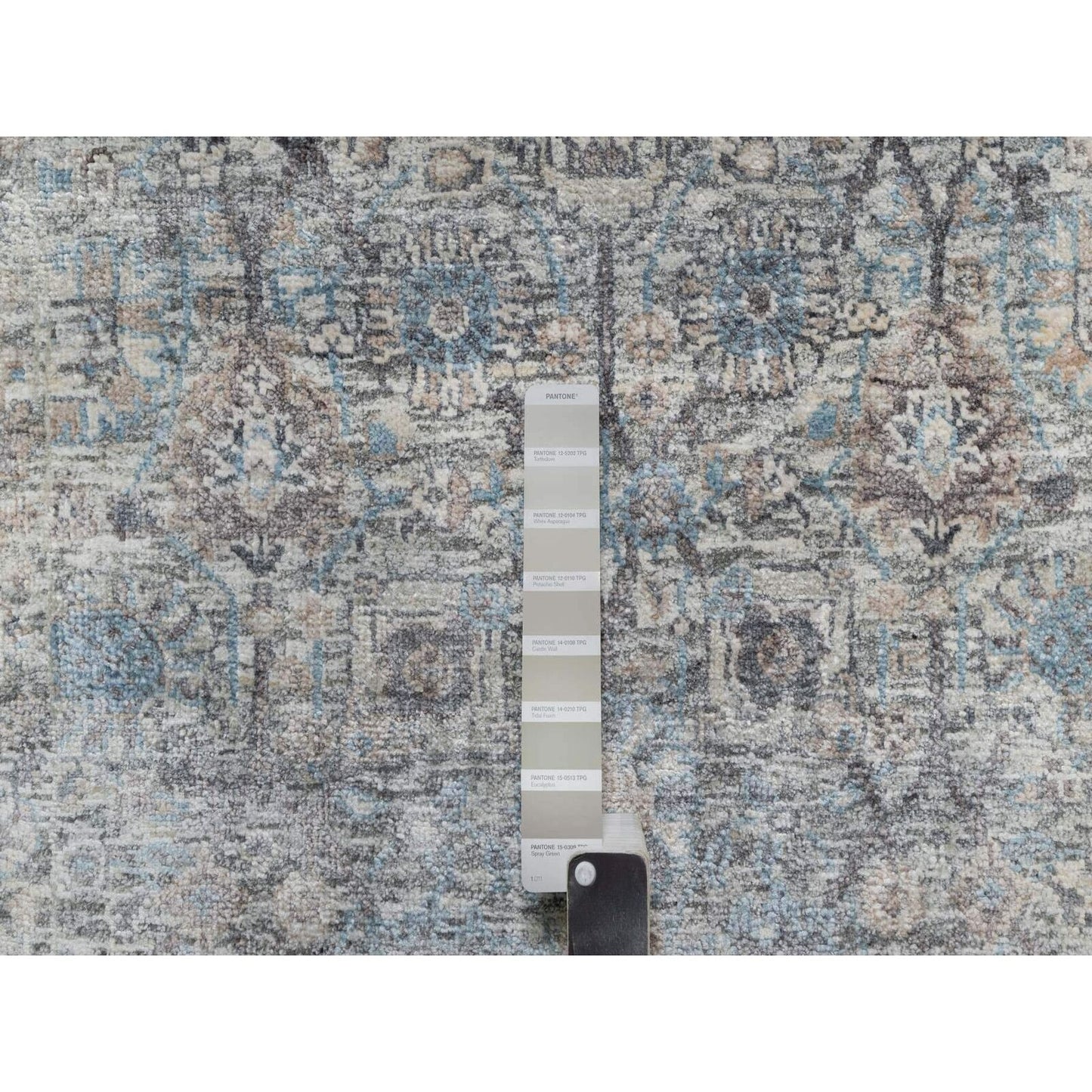 2'7"X25'9" White Sickle Leaf Design Silk & Wool Hand Knotted Runner Rug