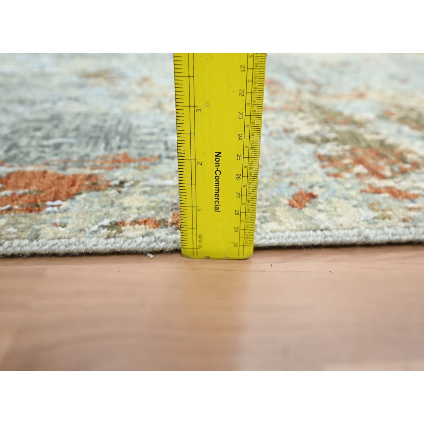 2'7"X12'6" Gray-Beige Abstract Design 100% Wool Hand Knotted Runner Rug