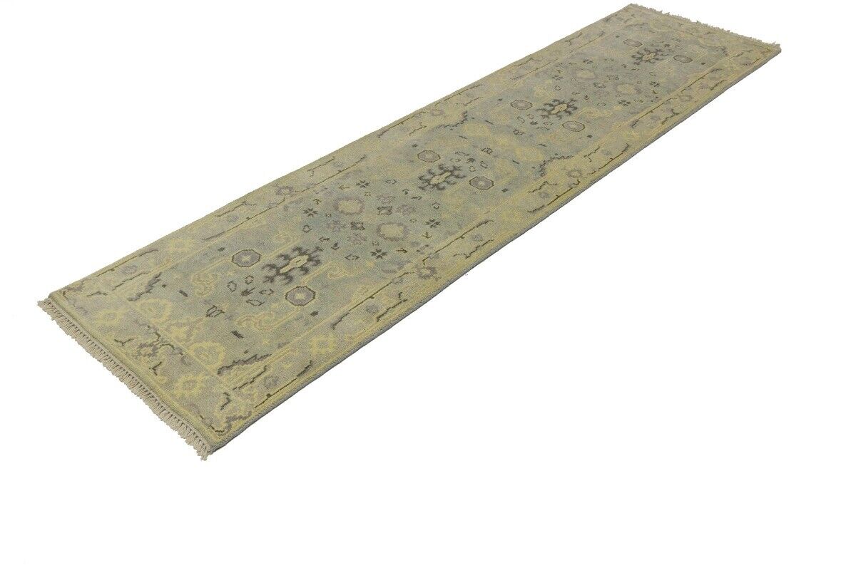 Muted Floral Design Oushak Chobi Runner Rug