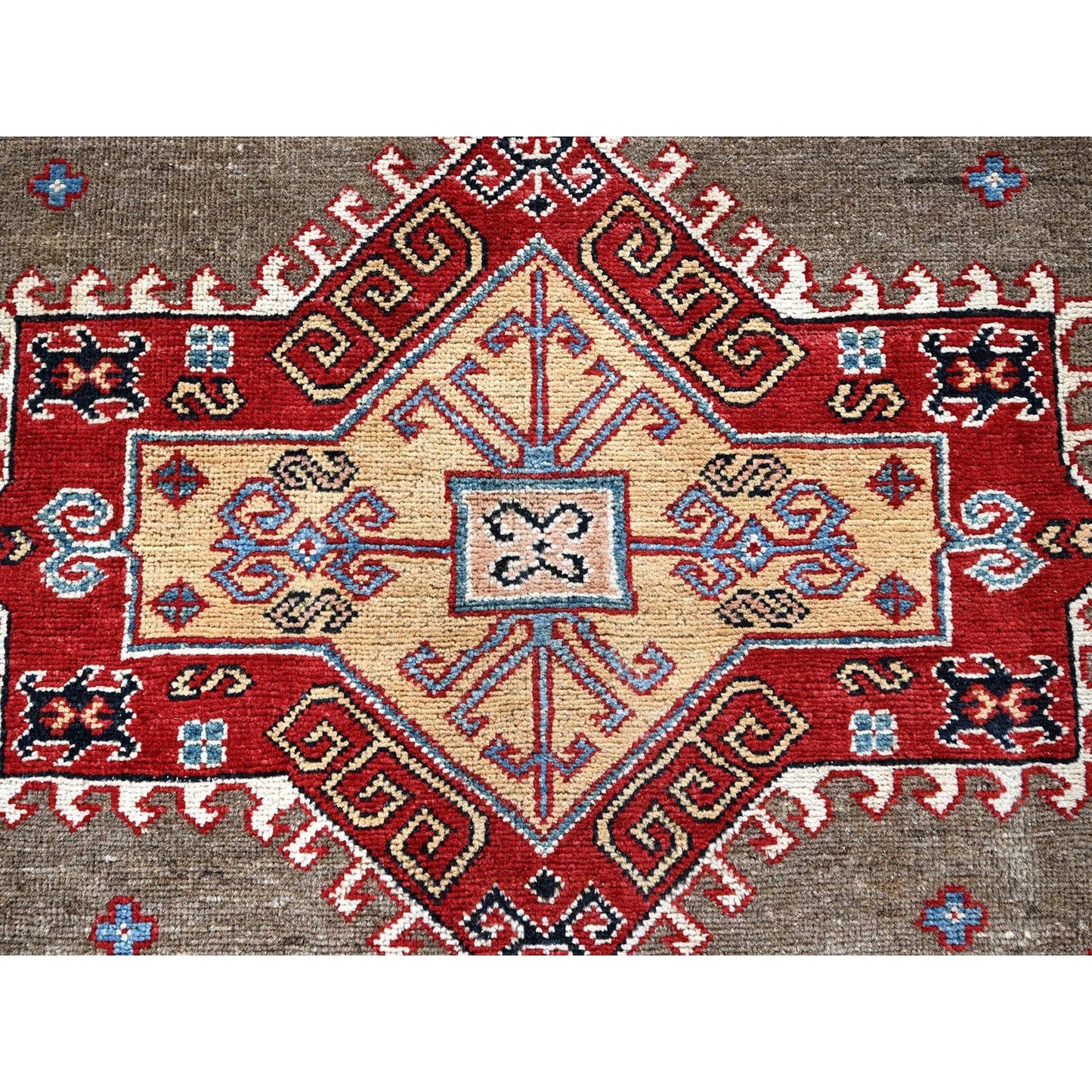 8'2"X10' Brown Afghan Special Kazak Geometric Design Hand Knotted Wool Rug